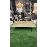 Huntington Wooden Coffee Table With Glass Legs A Stunning Rustic Plank Top Mounted on Modern Glass