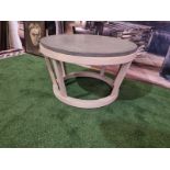 Hudson Low Level Wooden Side Table With Grey Top A Striking Round Companion Table In An Aged