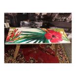 Tropical Console Table Vibrant Floral Pattern Console Table Functional Piece With A Unique Vibrant