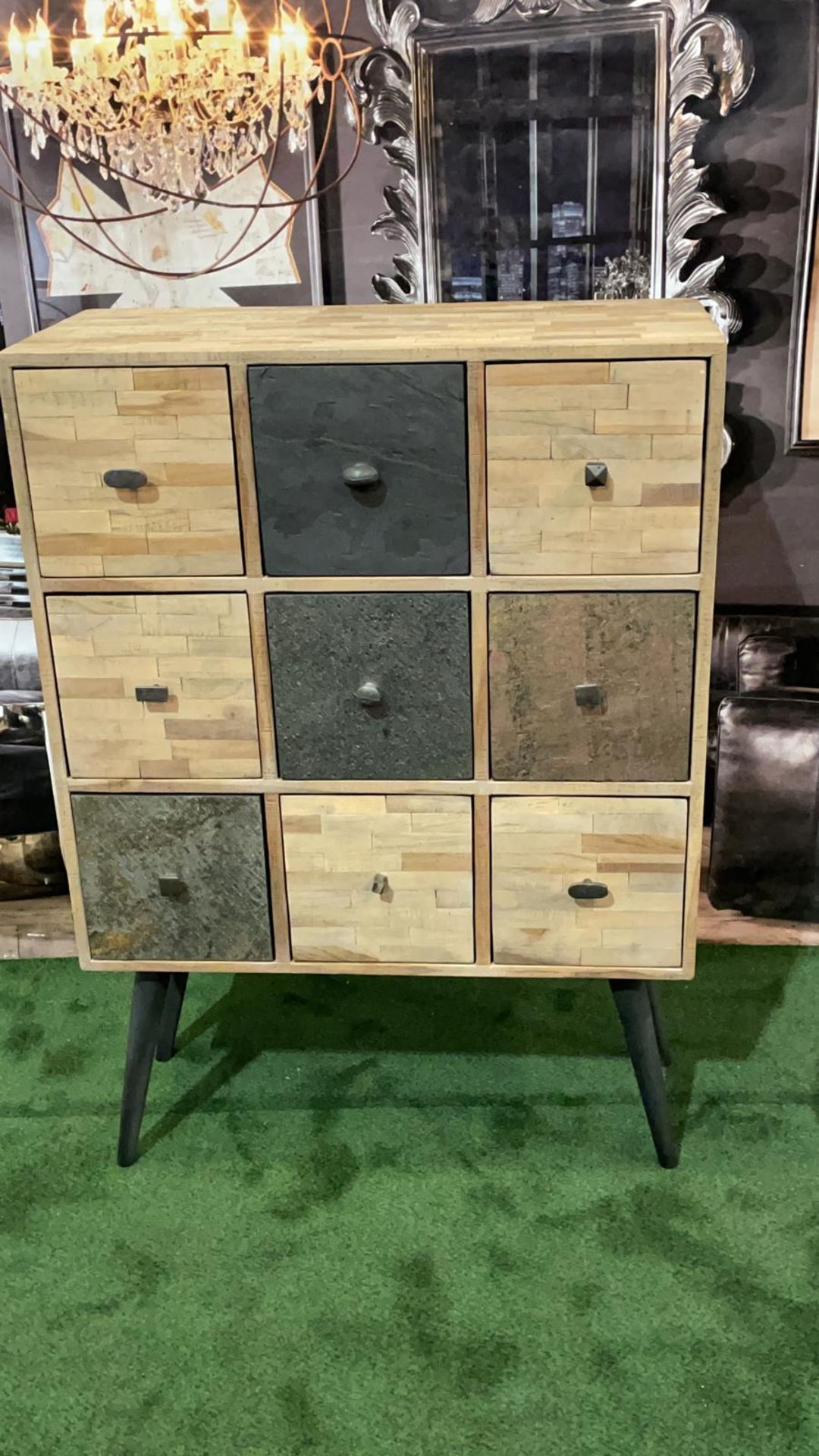 Natural Wood And Slate Cabinet A Lovely Nine Drawer Cabinet With A Retro Feel Coupled With A Slate - Bild 2 aus 4