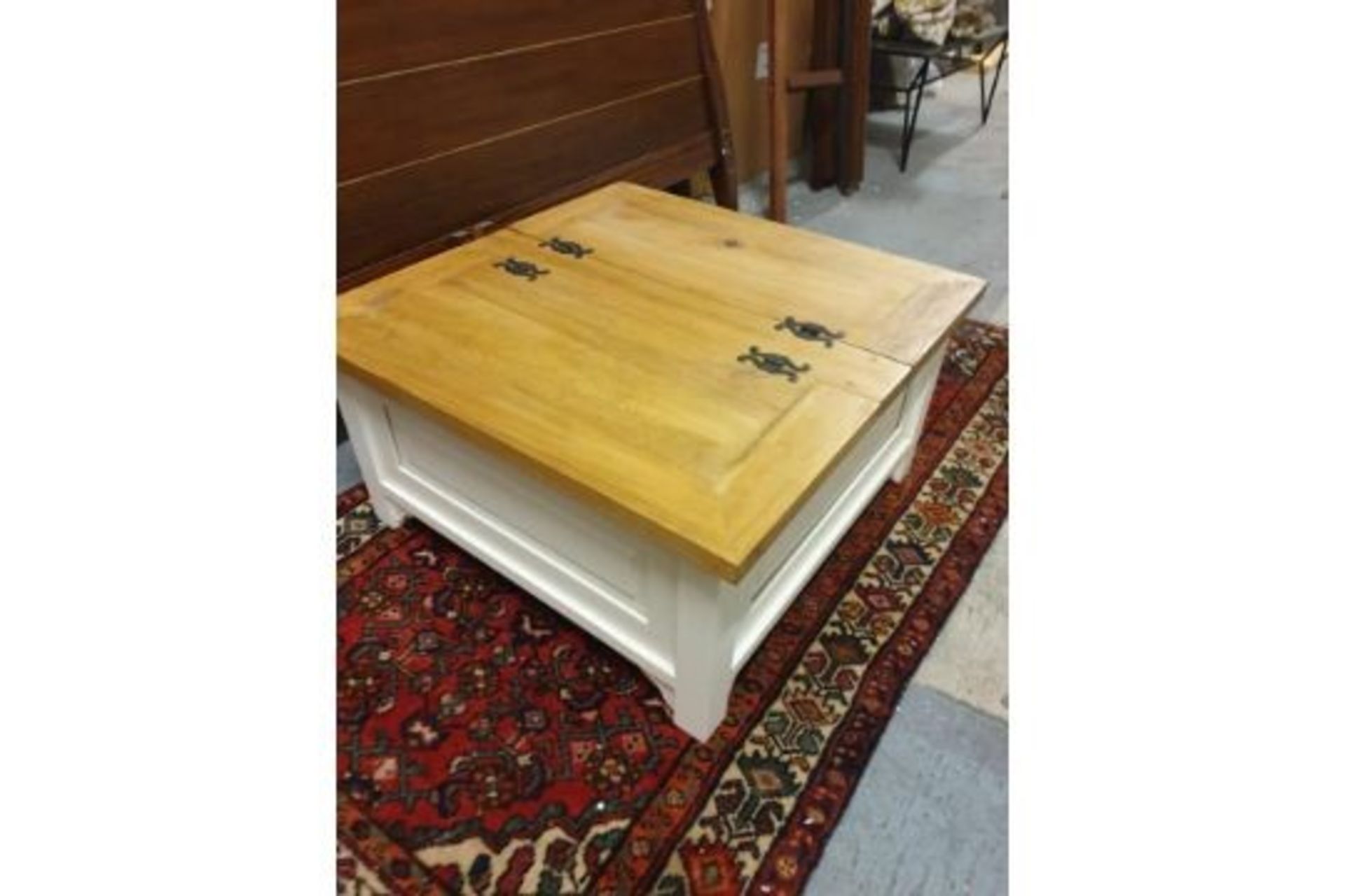 Country Style Square French Trunk Coffee Table Off White Painted This Square Coffee Table Also - Image 2 of 2