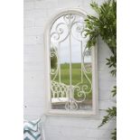 La Hacienda Scrolled Arch Garden Mirror In An Antique White Finish, The Scrolled Arch Mirror