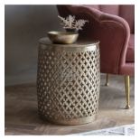Khalasar Side Table Is Designed With Intricate Fretwork. This Side Table Is A Practical Piece For
