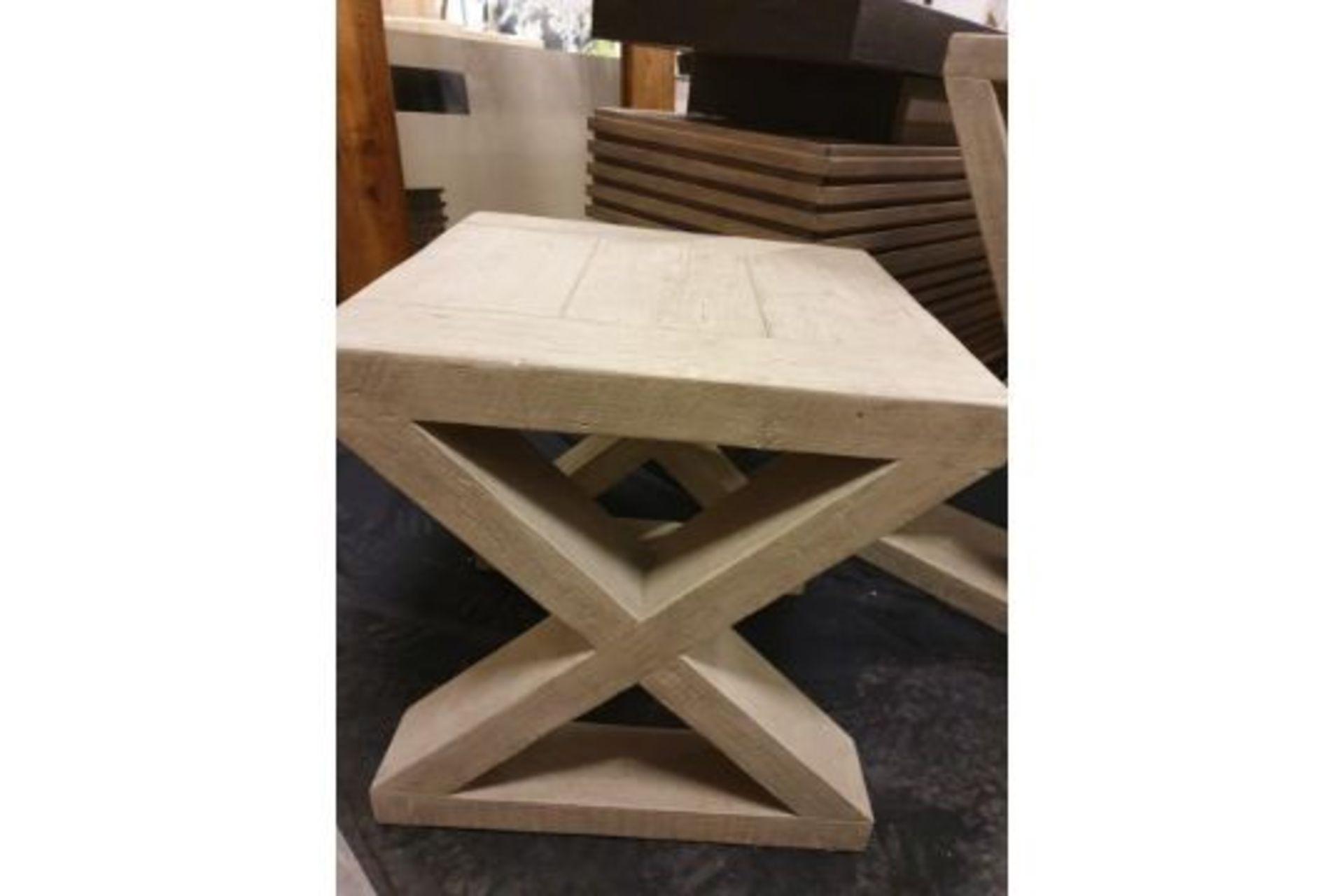 Rustic Side Table From Its Rustic Crisscrossing End Wooden Beams To The Vintage Texture Of The - Bild 2 aus 2