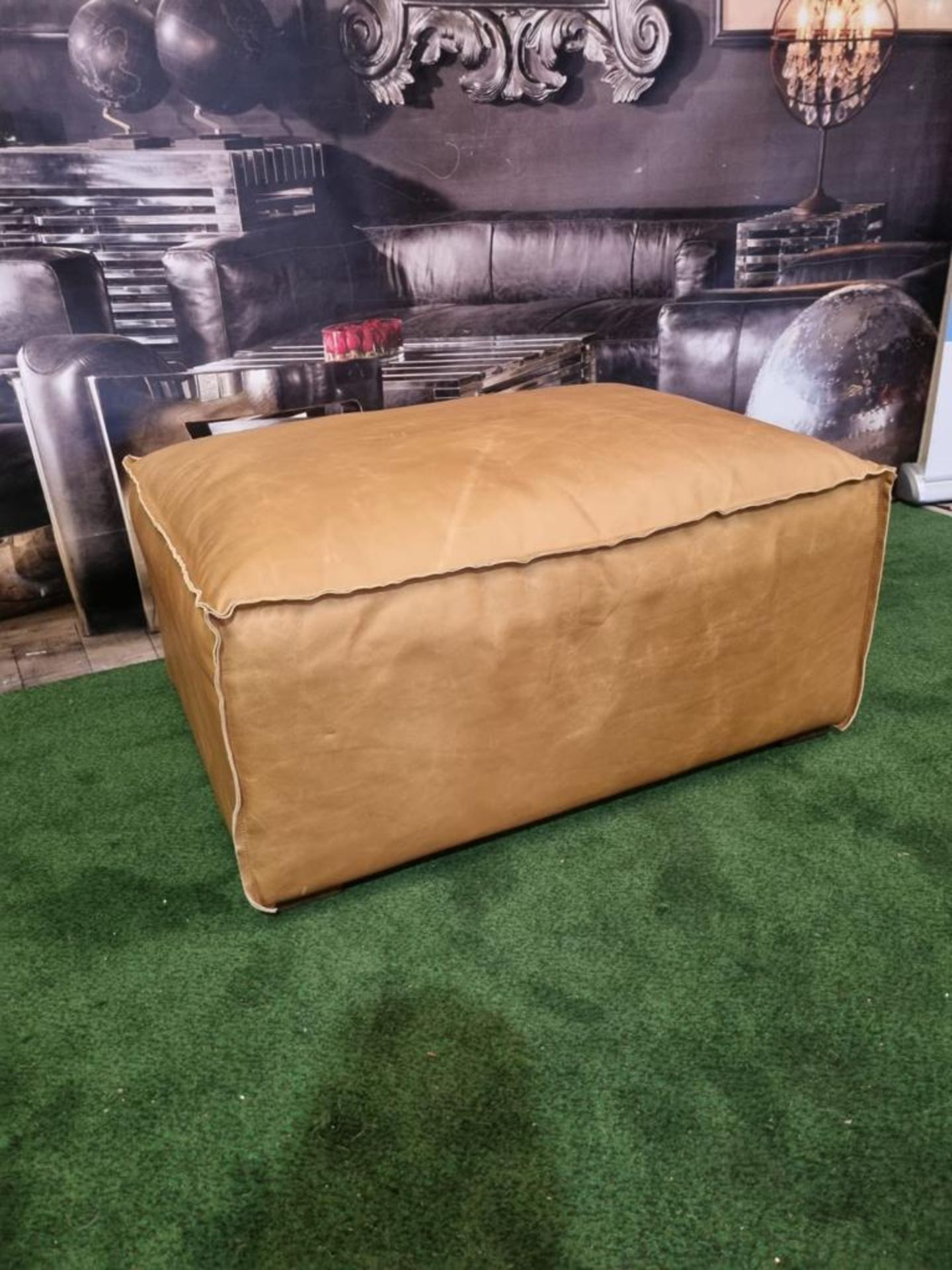 Timothy Oulton Leather Footstool In Tan Leather W810mm D600mm H360mm SR26 Ex Display Showroom Item