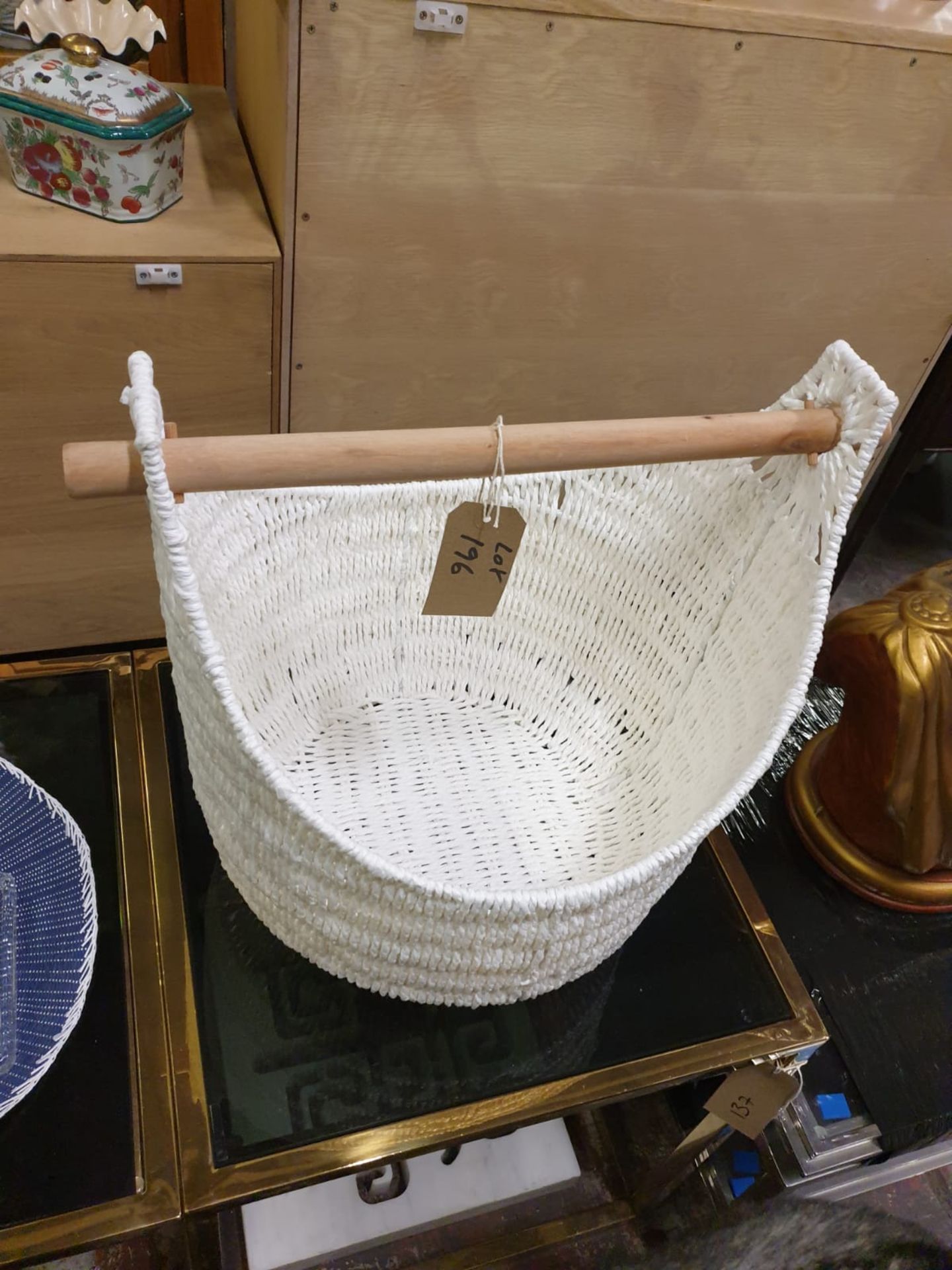 A White Handled Basket Planter 40 X 47 X 42cm ( SR196) Ex Showroom Display