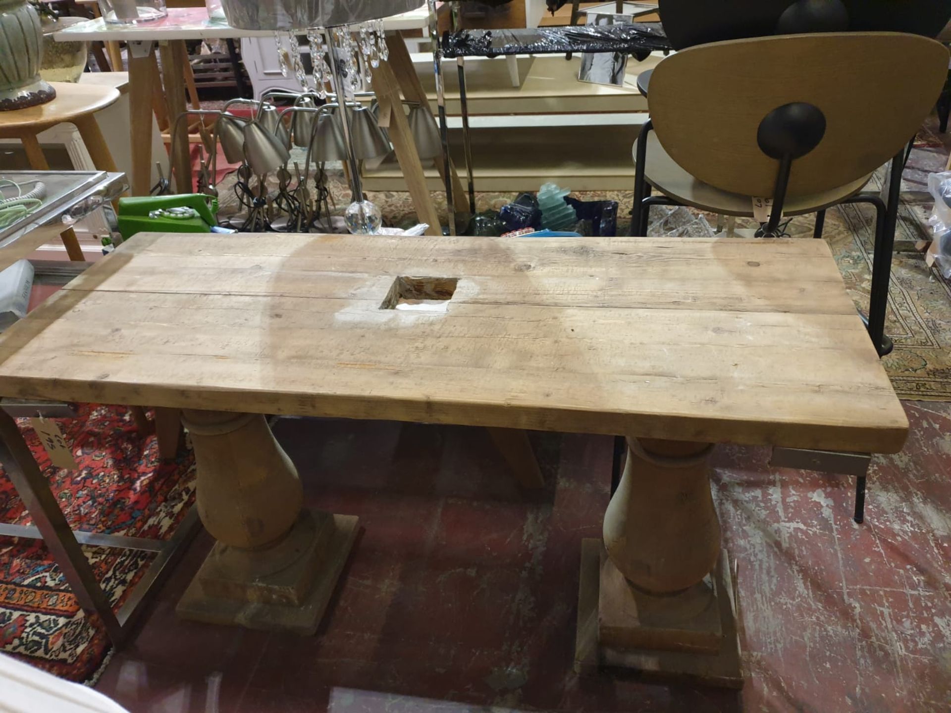 A Rustic Reclaimed Wood Bench Table With Cut Through For Basin 120 X 47 X 65cn (SR195) Ex Showroom