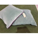 A Set Of 2 X Velvet Cushions Green One With Piping 50cm (ST87)