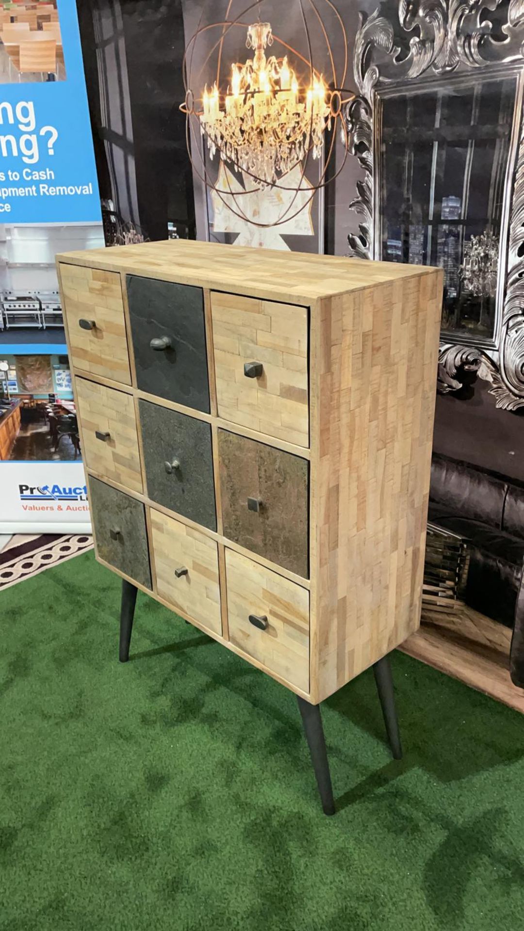 Natural Wood And Slate Cabinet A Lovely Nine Drawer Cabinet With A Retro Feel Coupled With A Slate - Bild 4 aus 4