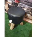 Bleu Nature F016 Mousse Driftwood and leather stool finished in Noir Black hide leather 380 x 380