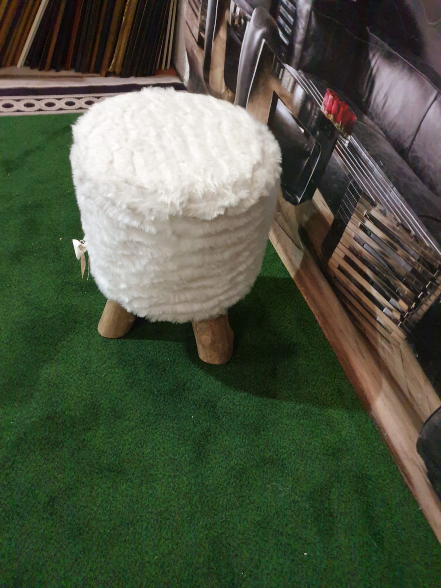 Bleu Nature F016 Mousse Driftwood stool finished in Grizzly Bianco White Wool 380 x 380 x 510mm