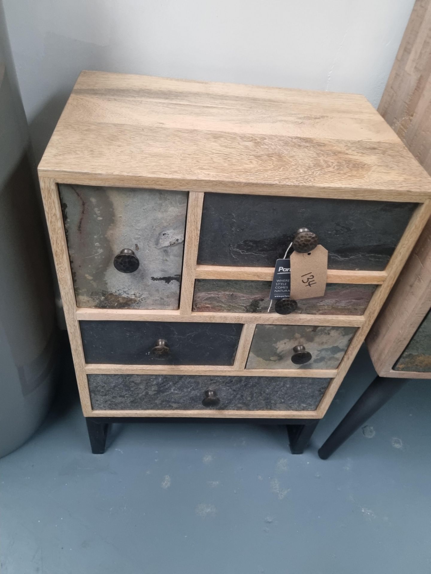 Natural Wood And Slate Cabinet A Lovely Nine Drawer Cabinet With A Retro Feel Coupled With A Slate