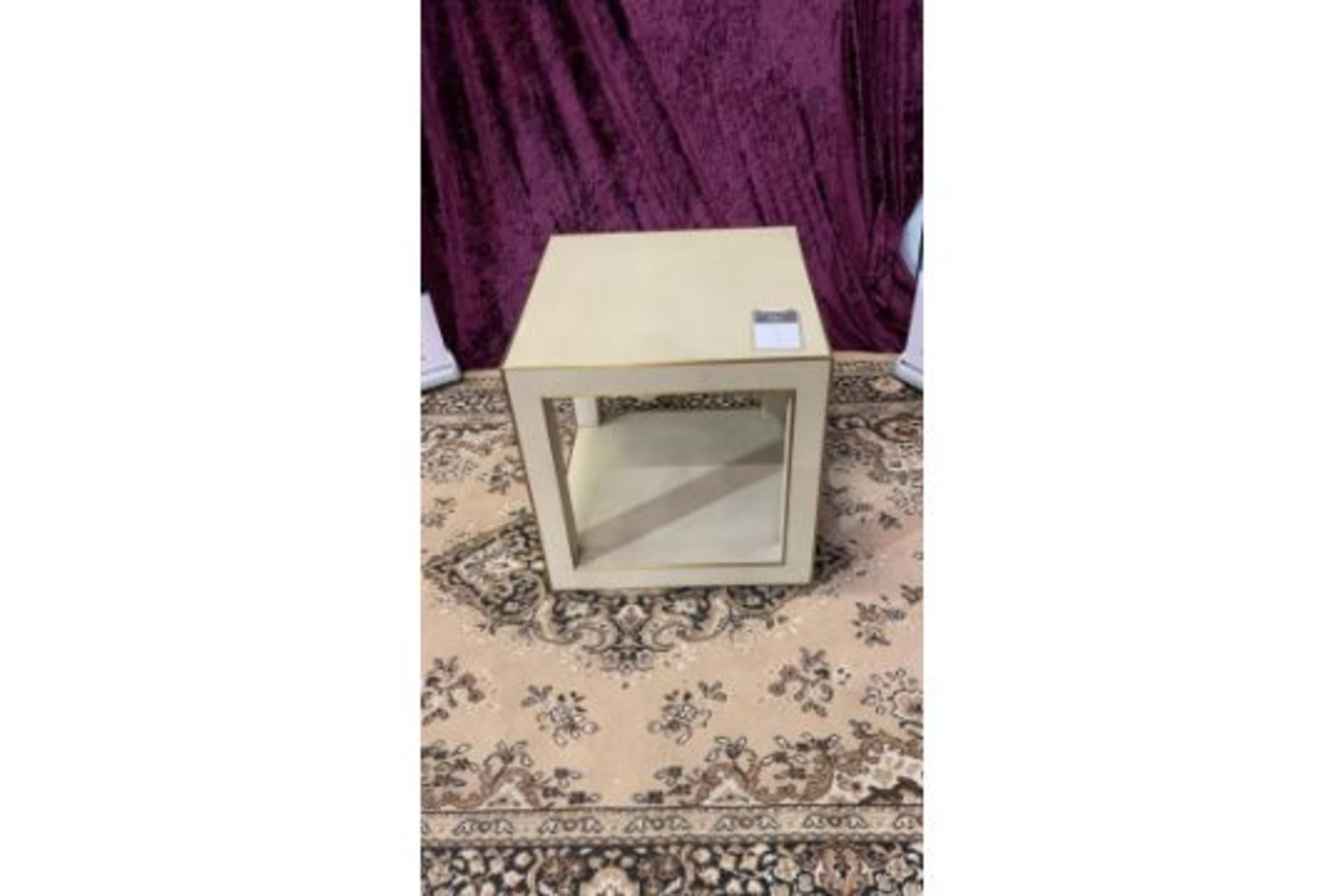 Cela Bone White Shagreen Square Side Table Crafted Of Shagreen-Embossed Leather With The Texture