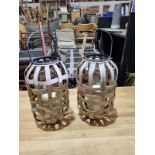 A Set Of 2 X Wooden Hanging Lanterns With Glass Centrepiece Height 380mm SR29 Ex Display Showroom