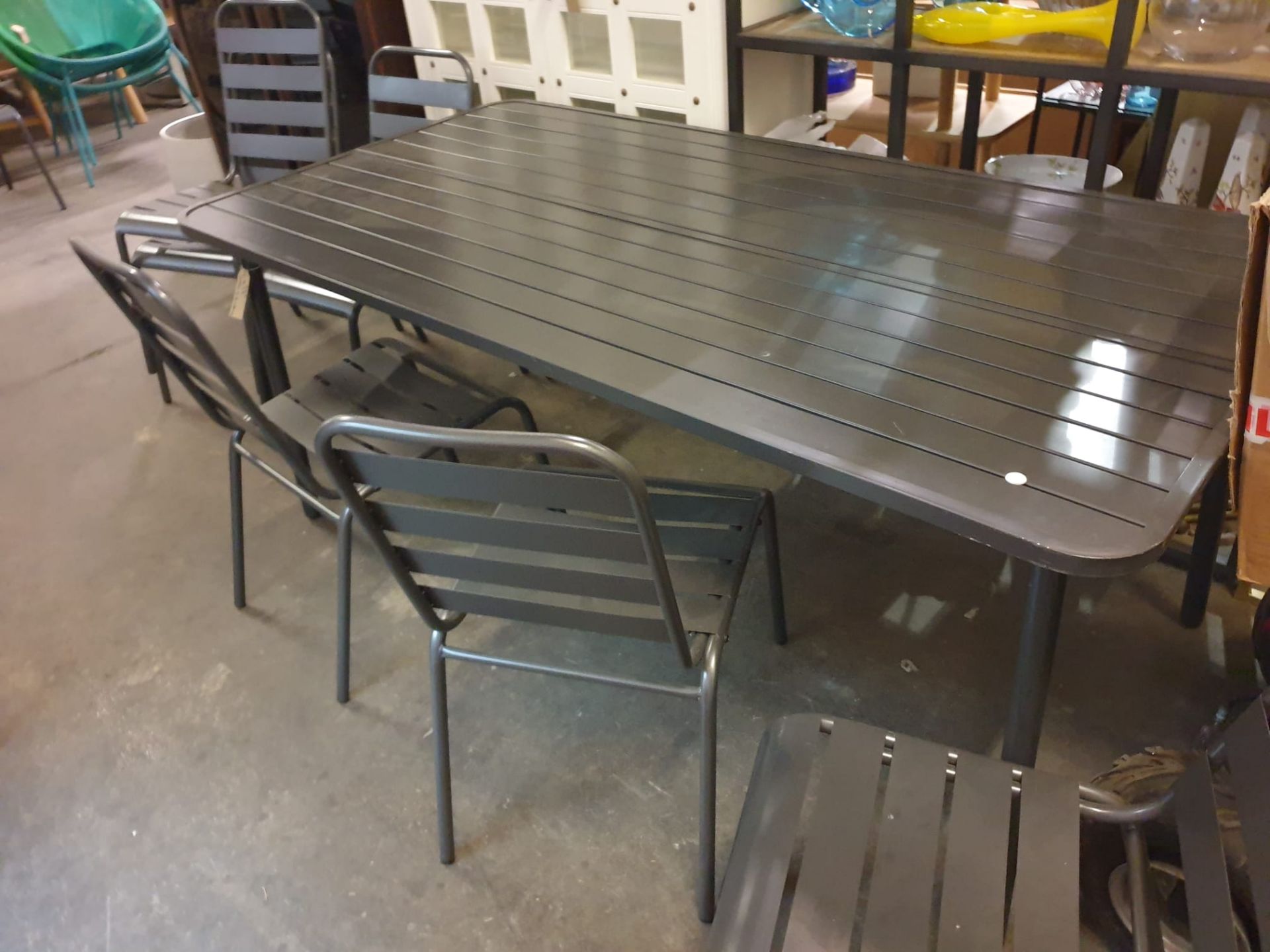 Studio Outdoor Dining Slat Table Black Rectangle Patio Bistro Table In Sturdy Steel Frame Complete - Image 2 of 4