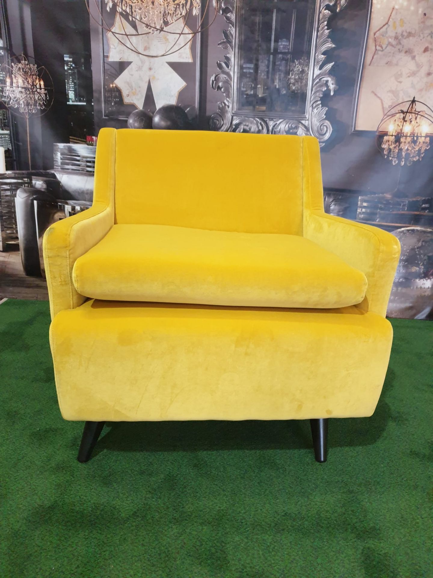 A velvet golden yellow library chair - Image 2 of 4