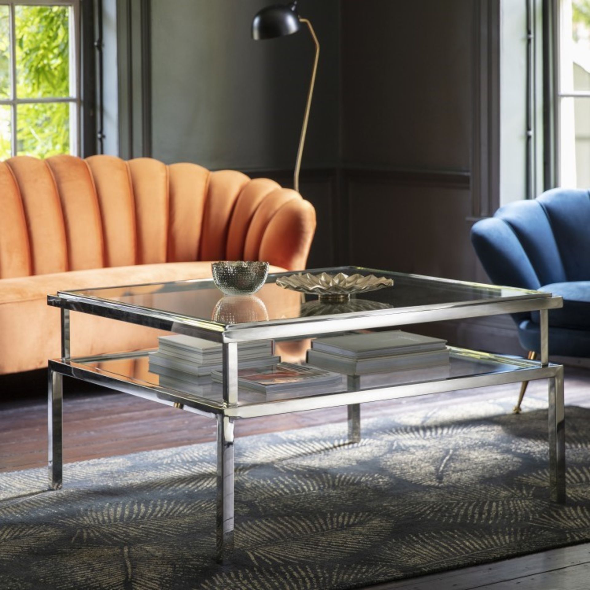 Salerno Coffee Table Silver Contemporary Steel And Glass Collection, Perfect For Adding The