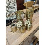 A Set Of 4 X Brass Vases In Two Different Heights 140mm Diameter X 300mm High 80mm Diameter X