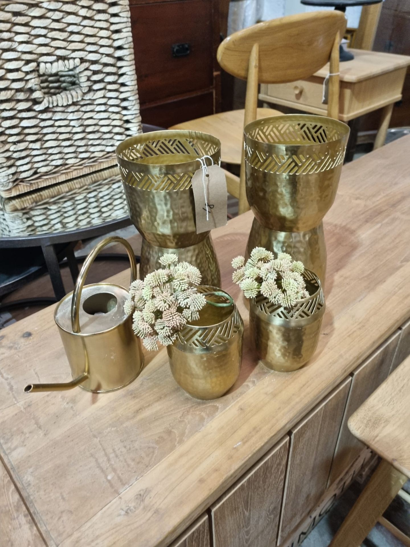 A Set Of 4 X Brass Vases In Two Different Heights 140mm Diameter X 300mm High 80mm Diameter X