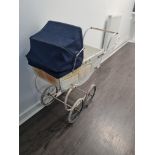 Vintage Toy Tri-Ang Pram In White With Blue Hood