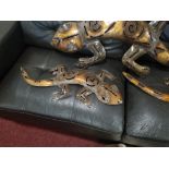 A Set Of 4 Metal Copper Coloured Wall Hanging Decorative Lizard Vary In Sizers