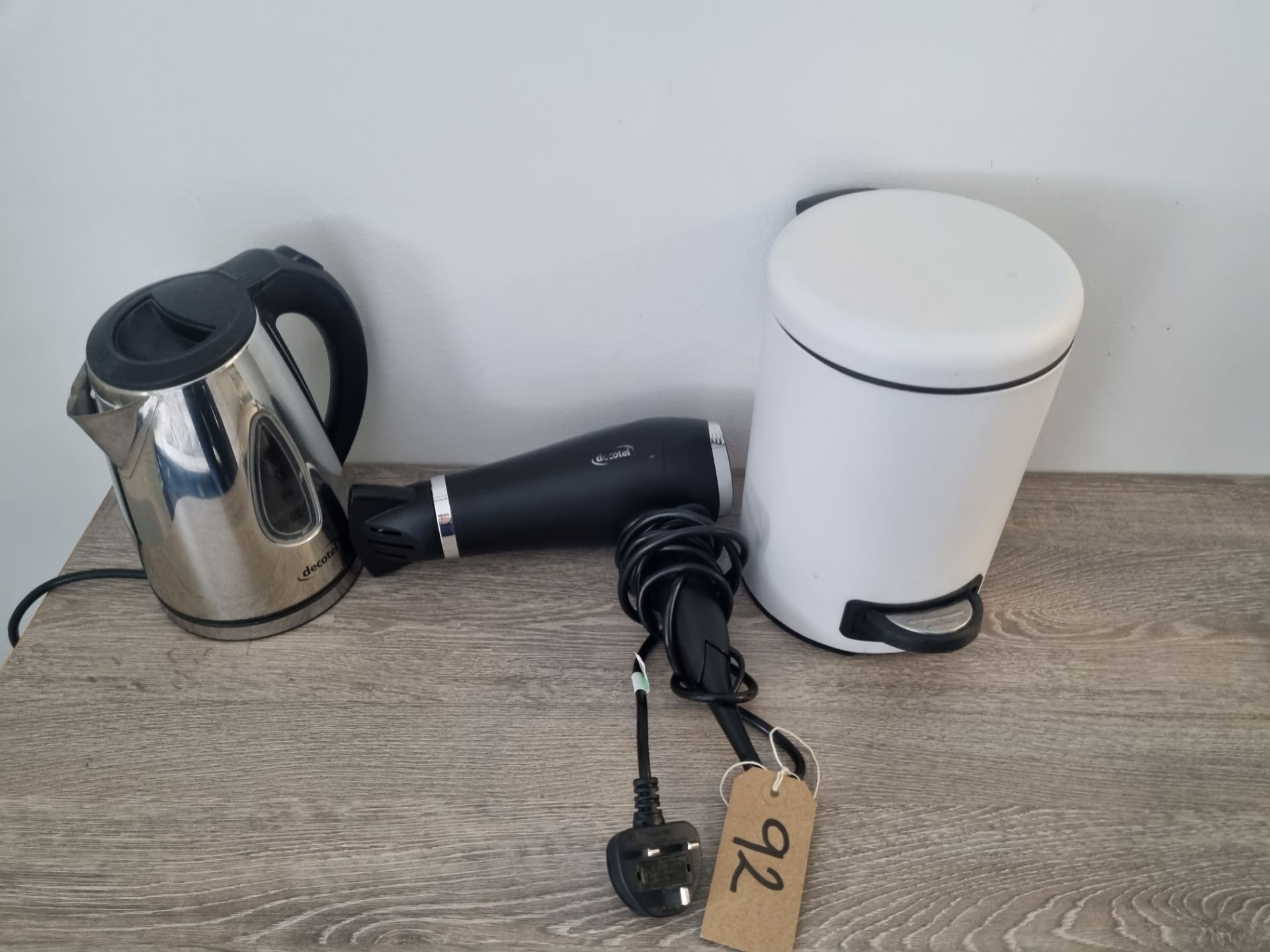 A Room Set Comprising Of White Pedal Bin Hairdryer and Kettle - Image 2 of 2