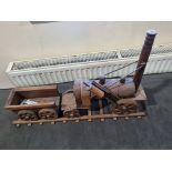 Wooden Model Steam Engine On Track W 660mm D 140mm H 400mm