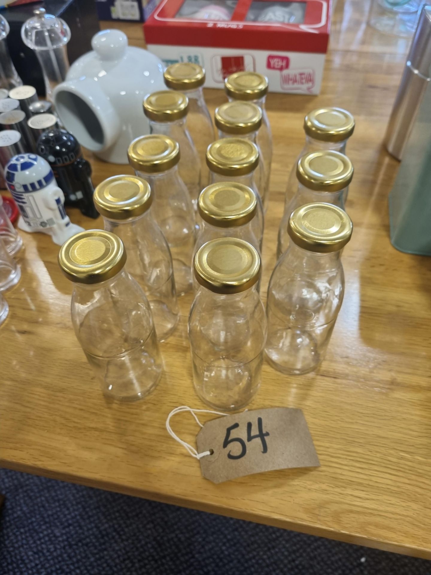 13 x Small Reusable Milk Bottles With Gold Lids