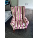Wing Back Chair Green And Pink Striped Arm Chair With Wooden Legs W 770mm D 480mm H 1090mm