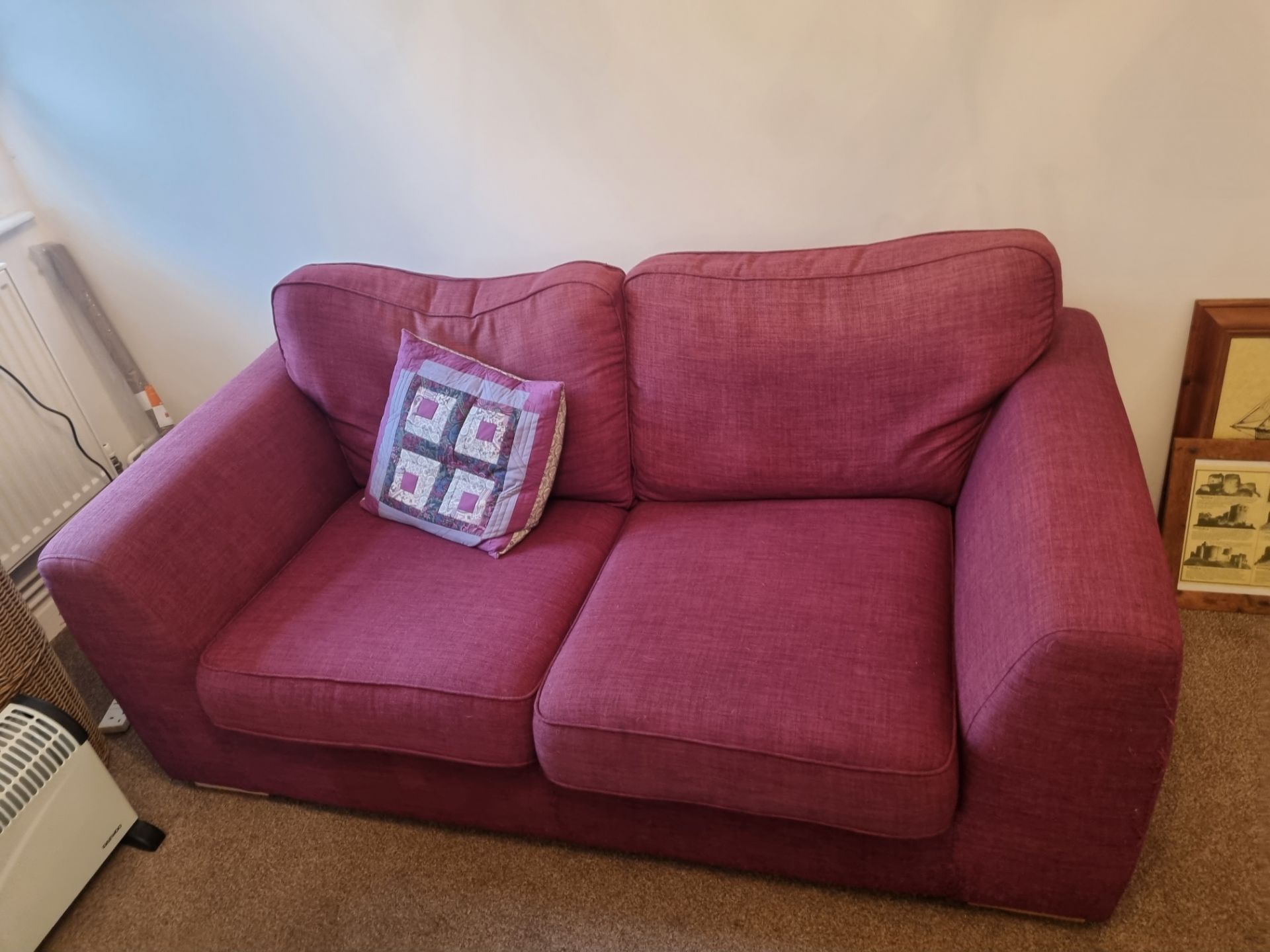 Two Seater Burgundy Upholstered Sofa With Wooden Feet W 1800mm D 900mm H 850mm (Some Pulled Threads)