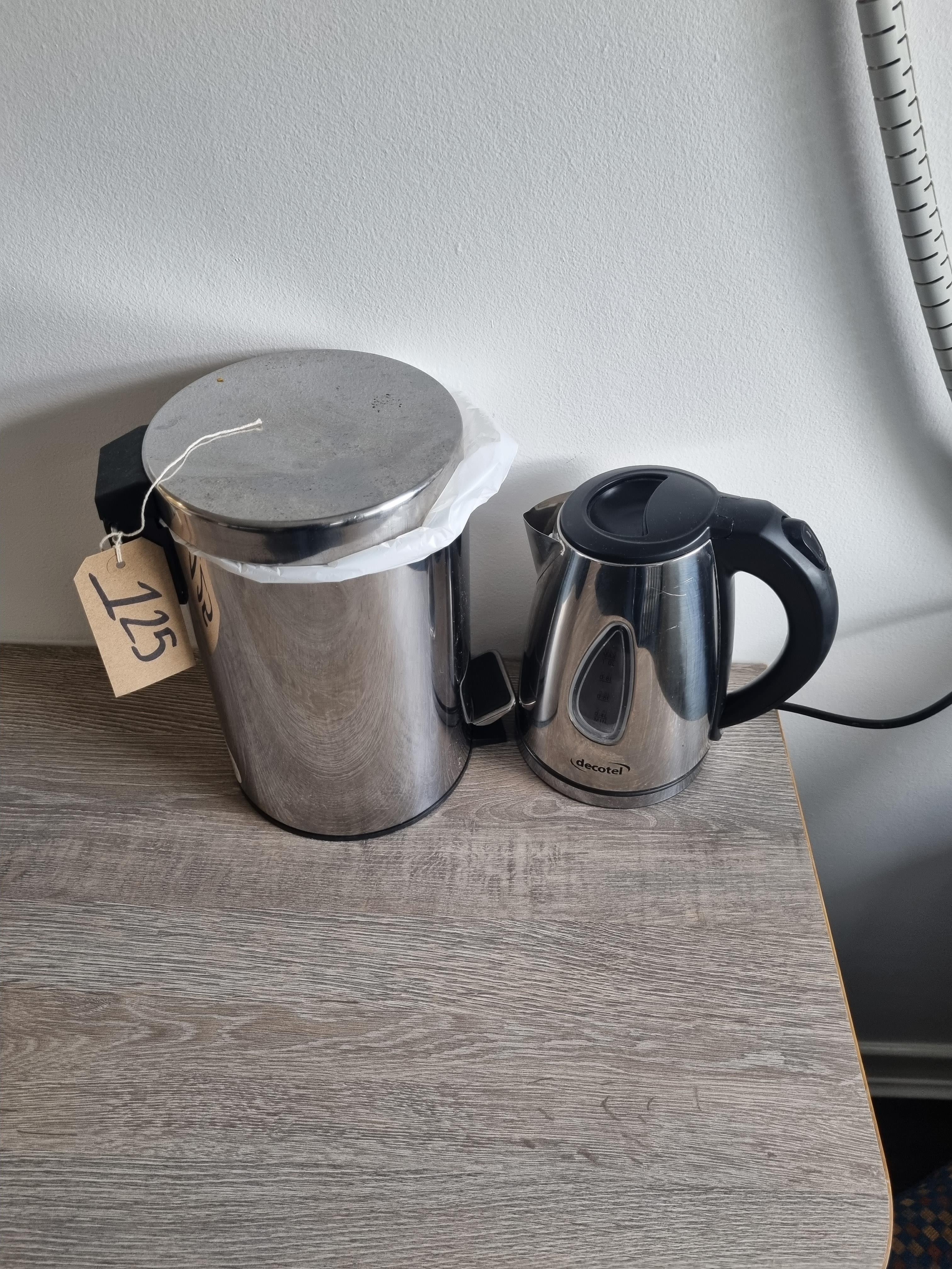 A Room Set Comprising Of Silver Pedal Bin and Kettle