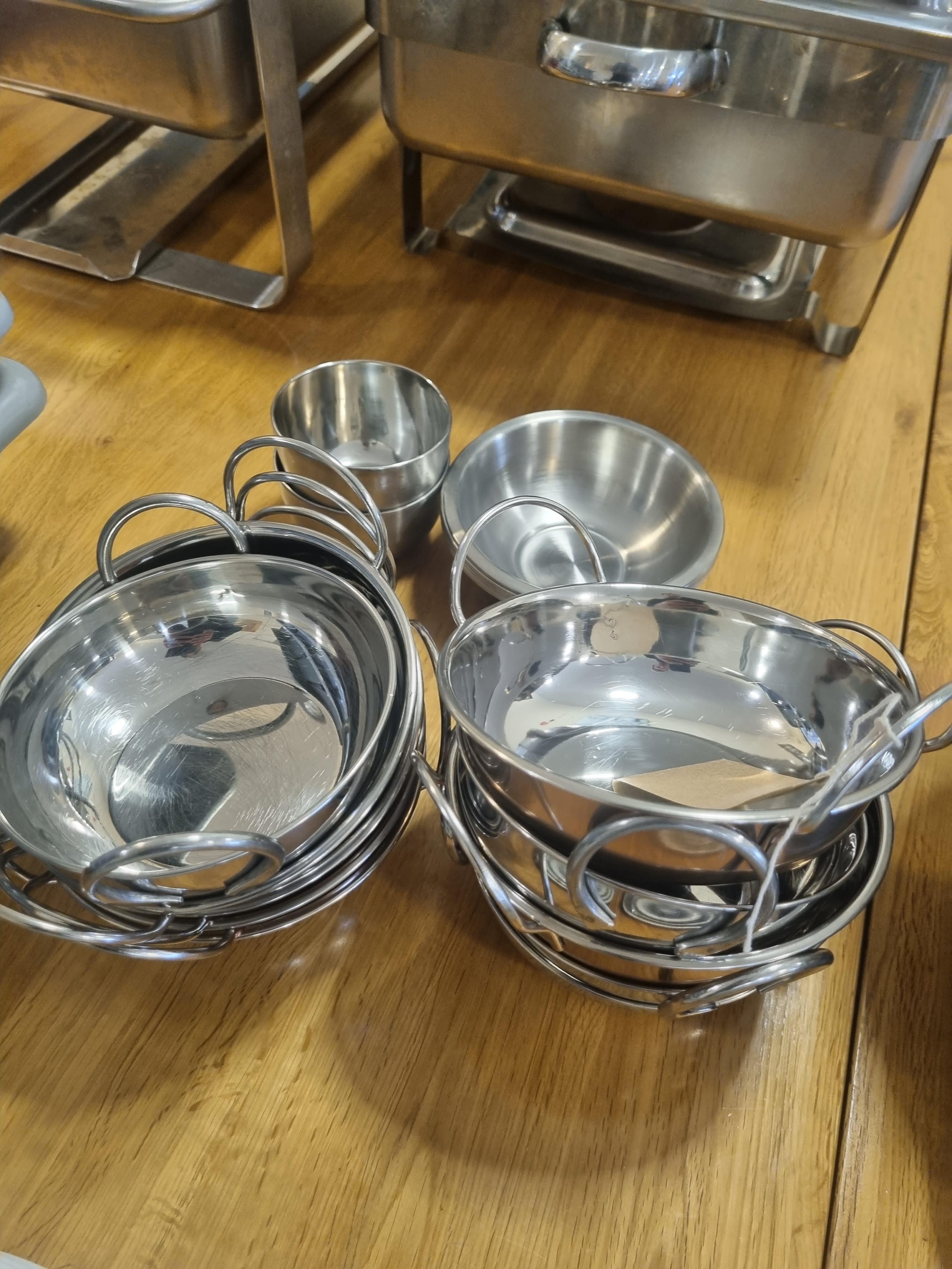 10 x Stainless Steel Curry Bowls and 8 X Stainless Steel Side Dishes In Various Sizes