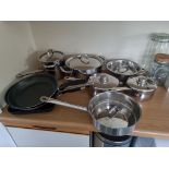 5 x Stainless Steel Saucepans In Various Sizes Stainless Steel Frying Pan 3 X Teflon Frying Pans