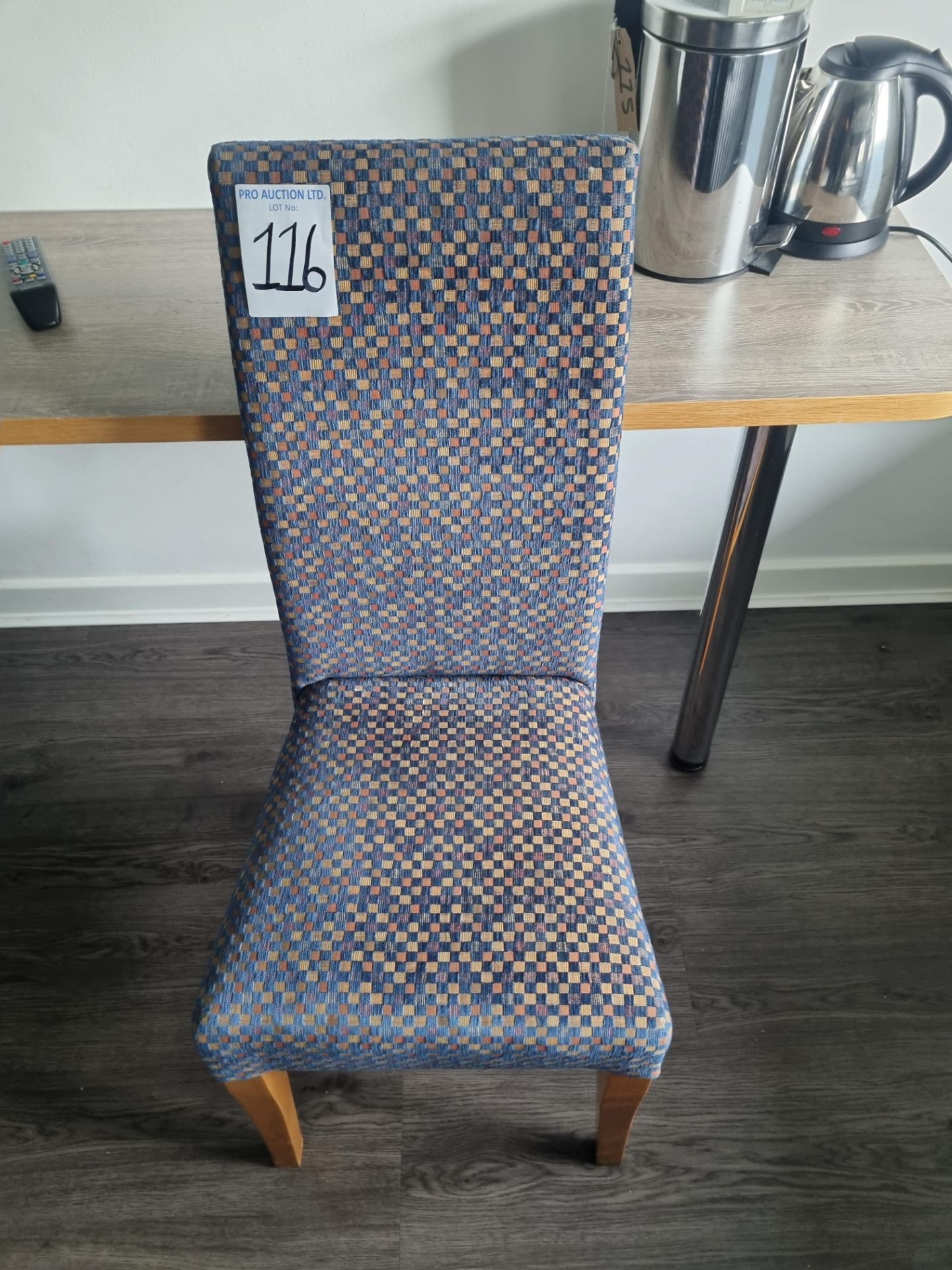 Blue Patterned High Back Chair With Pine Legs W 440mm D 390mm H 990mm