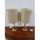 2 X Wooden Candle Stick Table Lamps With Beige Shades H 470mm