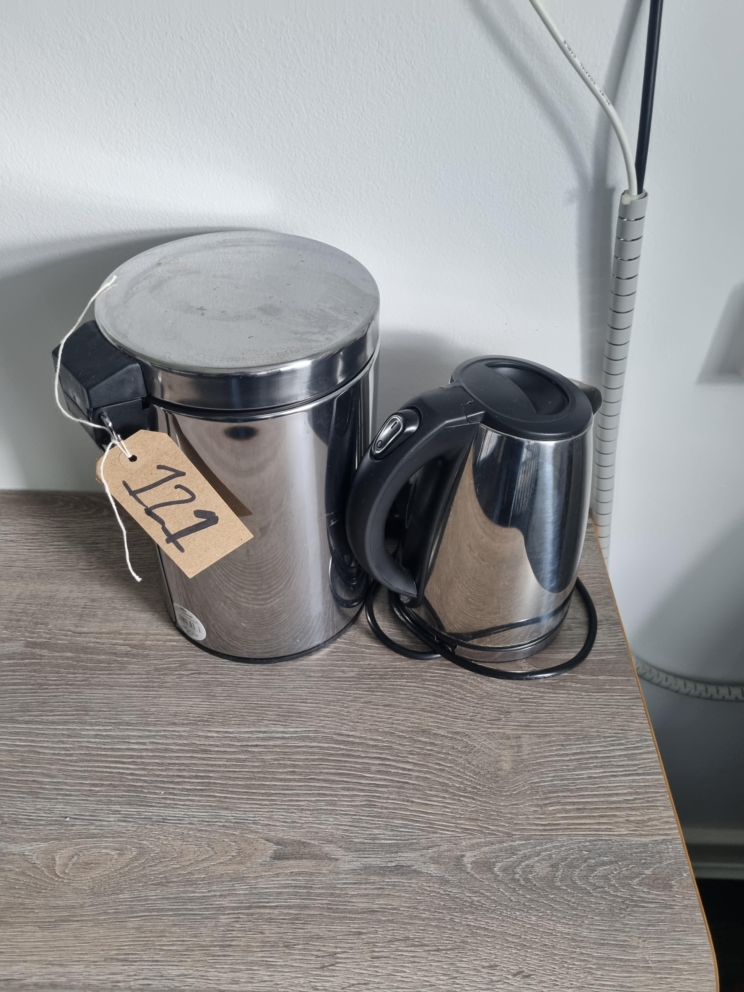 A Room Set Comprising Of Silver Pedal Bin and Kettle