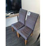 A Pair Of Blue Patterned High Back Chair With Pine Legs W 440mm D 390mm H 990mm