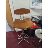 Adjustable Stool With Wooden Seat Chrome Stand And Foot Rest