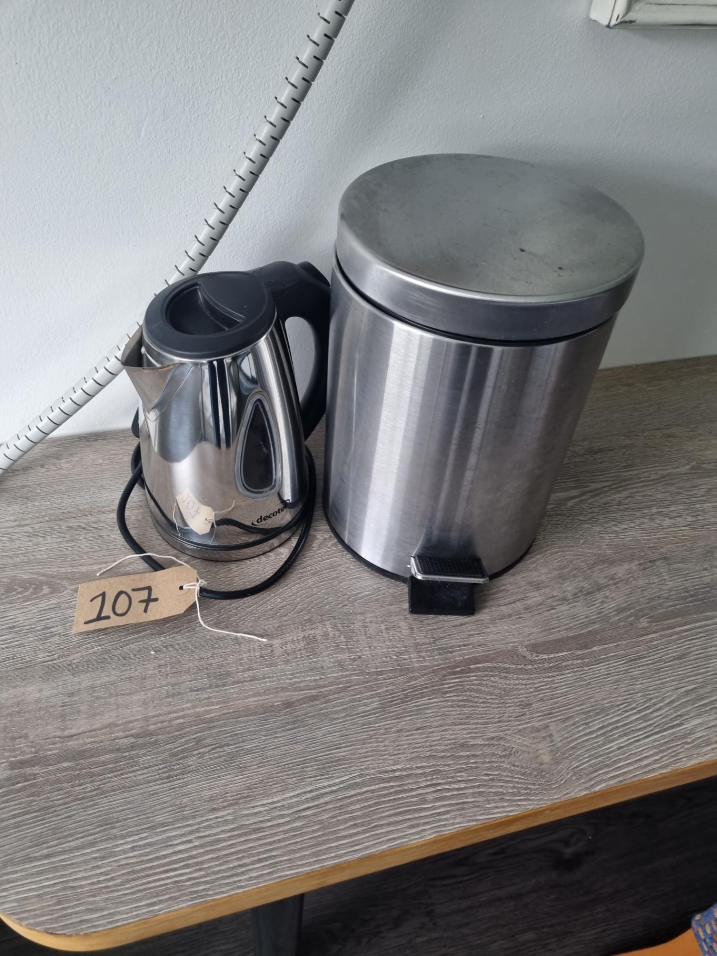 A Room Set Comprising Of Silver Pedal Bin and Kettle