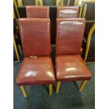 4 x Red Highback Chairs With Pine Legs W 470mm D 430mm H 990mm