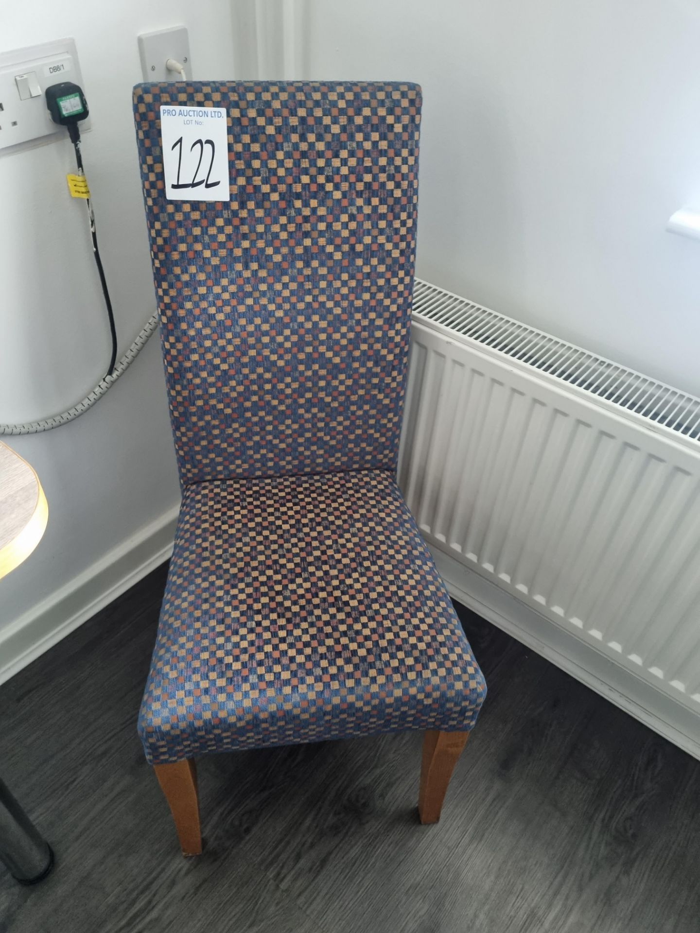 Blue Patterned High Back Chair With Pine Legs W 440mm D 390mm H 990mm