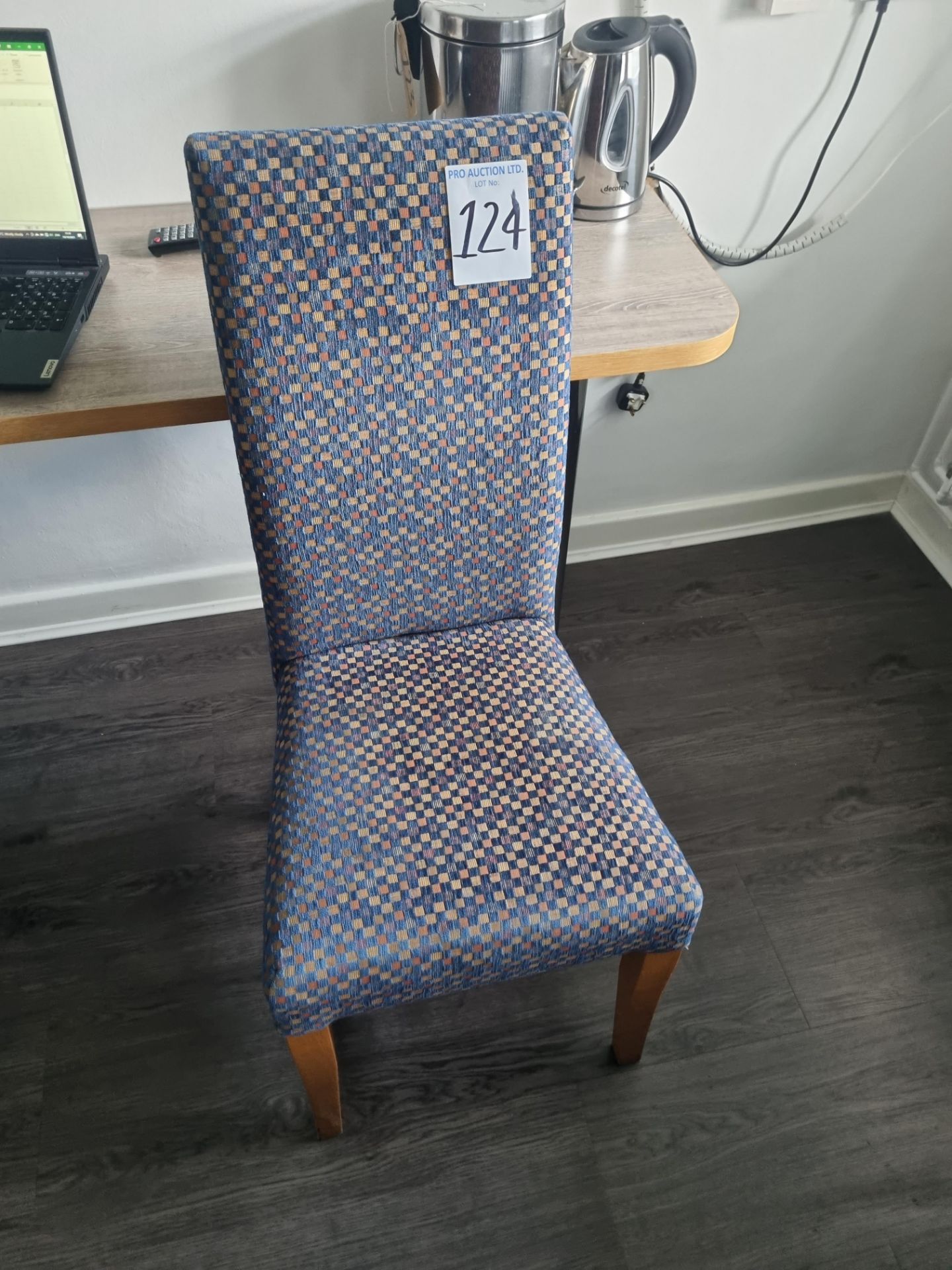 Blue Patterned High Back Chair With Pine Legs W 440mm D 390mm H 990mm