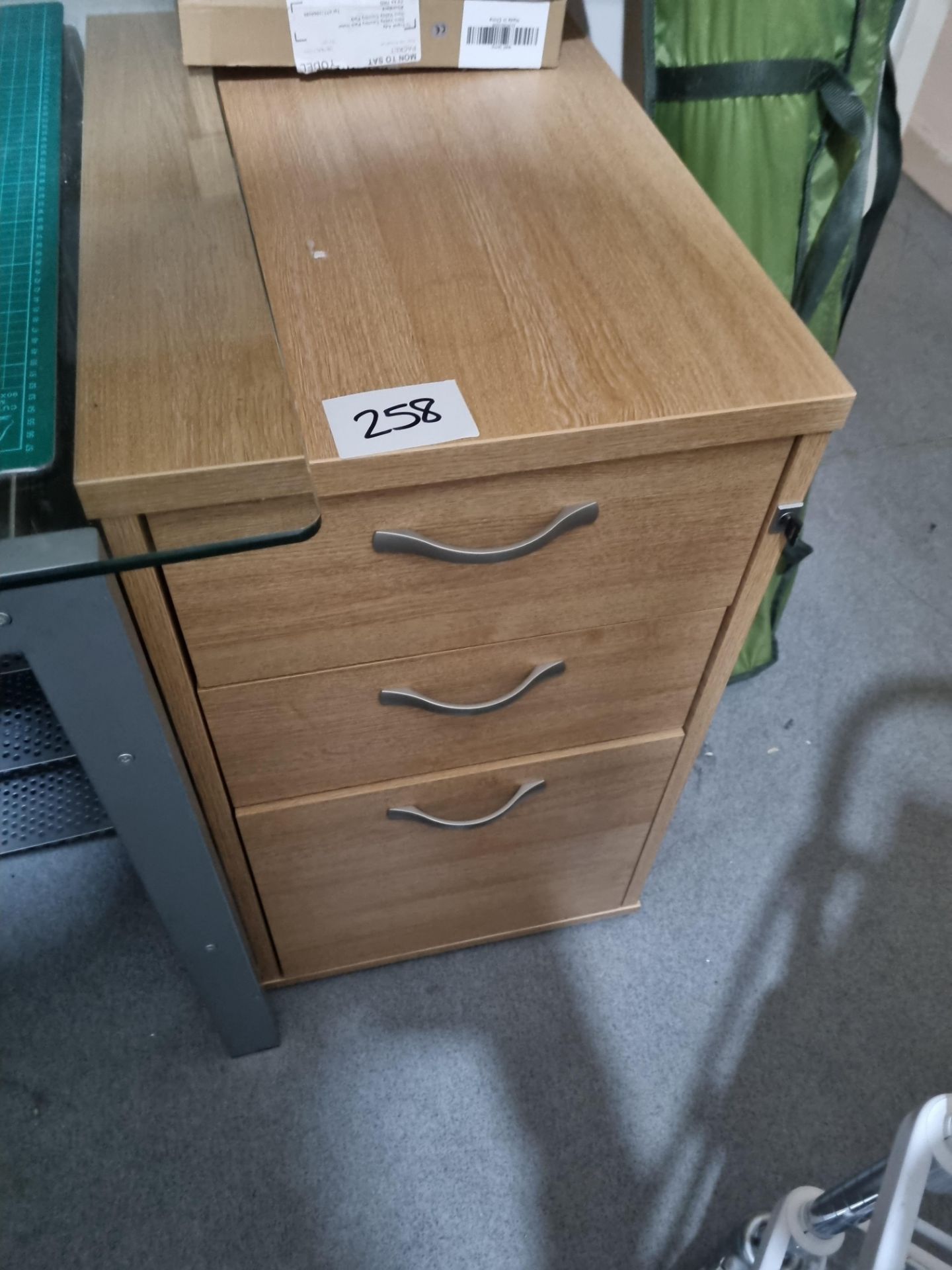 A Three Drawer Wooden Filing Cabinet With Key W 420mm D 600mm H 720mm