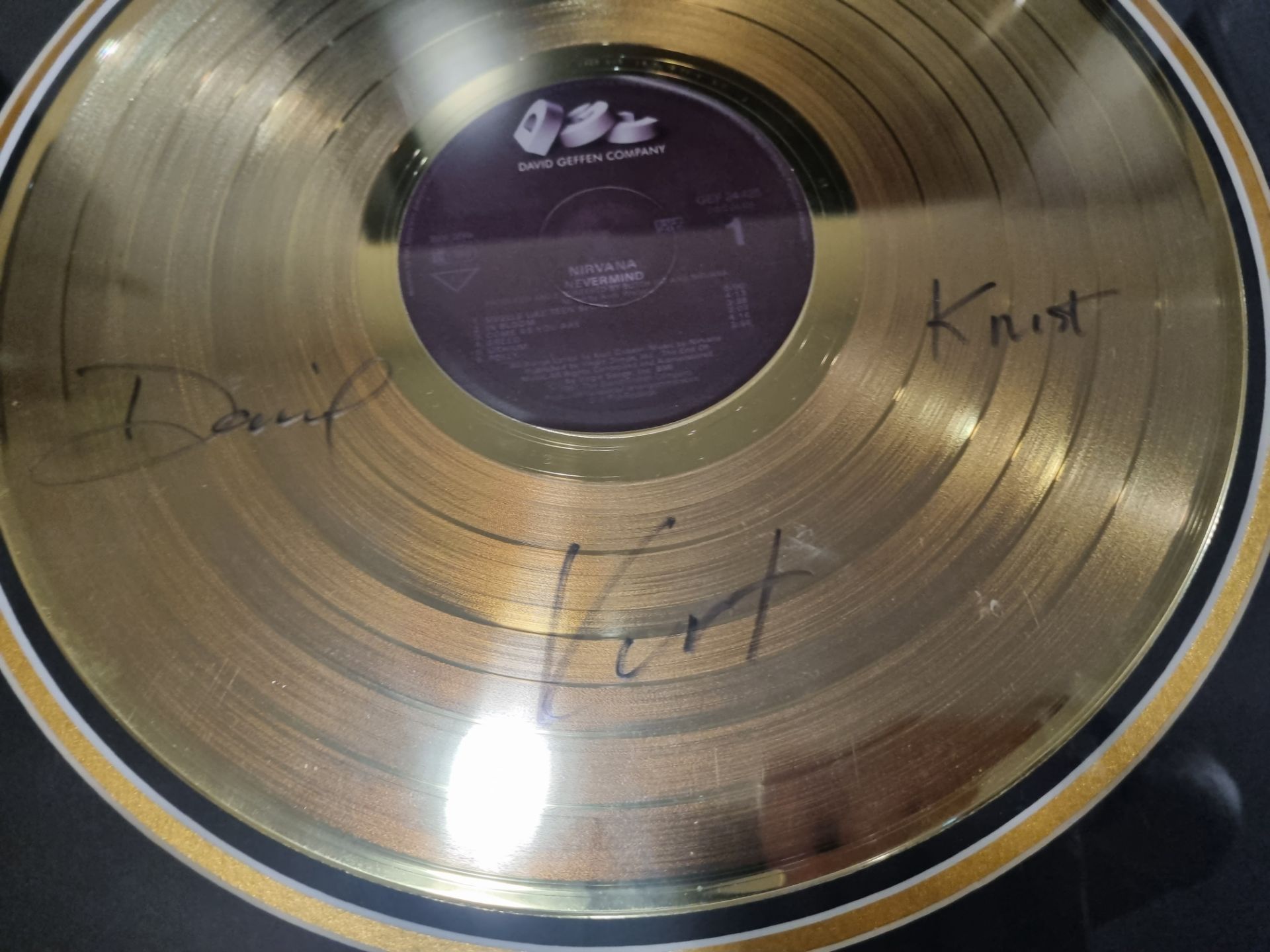 Reproduction The Nirvana 24 Carat Gold Plated LP Record  Framed complete with a note that reads "Was - Image 4 of 4