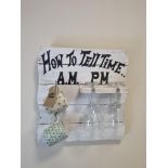Wall Mounted Wooden How To Tell The Time Display 410mm X 440mm with Kath Kidston mugs