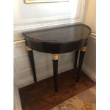 Demi Lune Console Table Wood And Gold With Tapered Legs And Bronze Feet 48 x 90 x 89cm (Room 217/8)