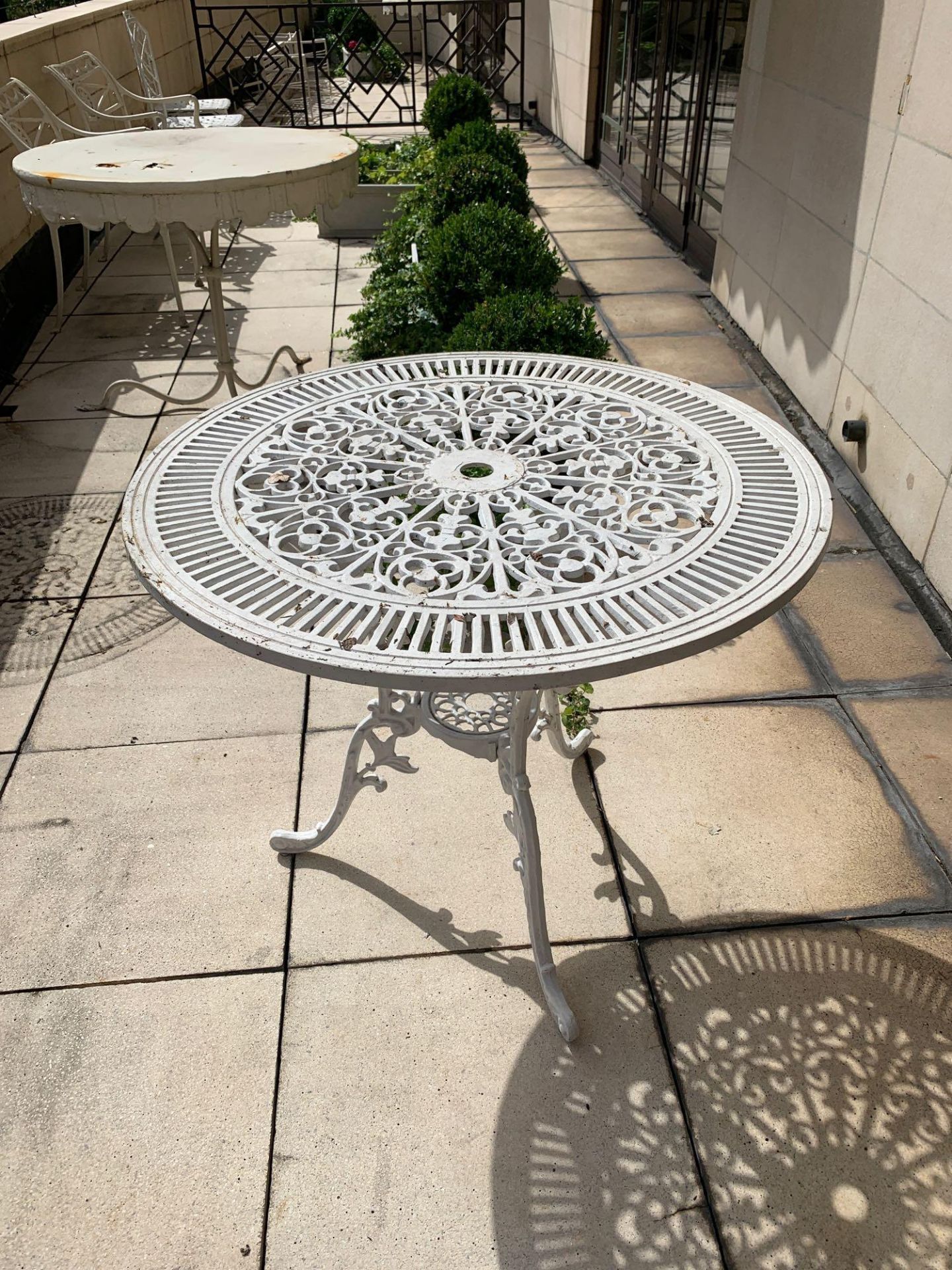 Cast Metal Painted Bistro Table With Pierced Circular Top 66 x 70cm (Room 104)