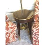 Circular Side Table With Antiqued Plate Top And Brass Trim Mounted On Tapering Legs With Brass