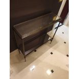 A Forged Metal Two Tier Console Table With Glass Shelves 88 x 24 x 74cm (Room 131)