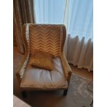 A Wingback Chair With Gold Chevron Fabric 78 x 62 x 106cm (Room 111)